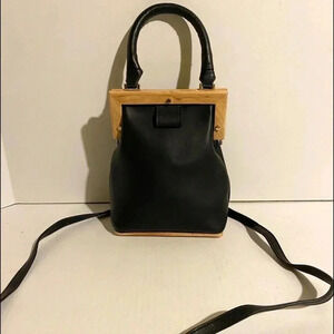 Handmade black leather crossbody handbag